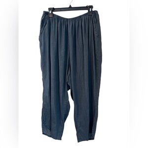 Flax 100% Linen Crop Pants Women’s Plus 1G Gray Pull On Floods Pockets Lagenlook